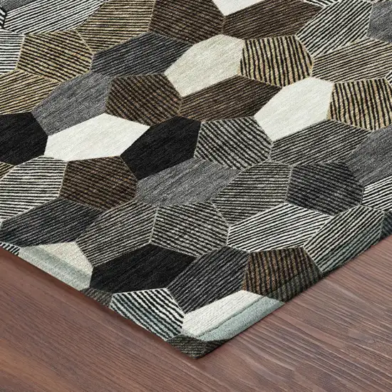 Black And Ivory Geometric Washable Indoor Outdoor Area Rug Photo 4