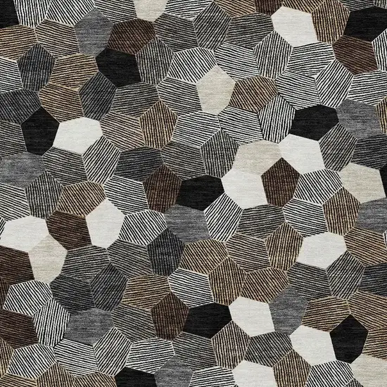 Black And Ivory Geometric Washable Indoor Outdoor Area Rug Photo 2