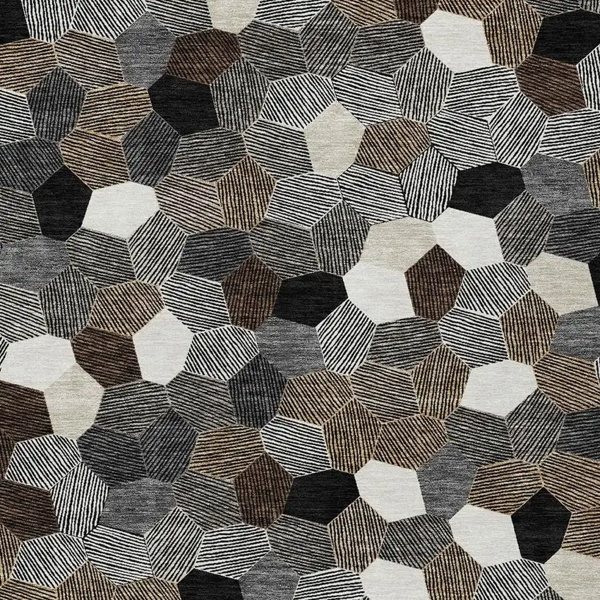 Black And Ivory Geometric Washable Indoor Outdoor Area Rug Photo 2