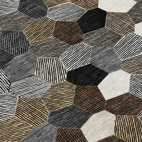 Black And Ivory Geometric Washable Indoor Outdoor Area Rug Photo 5