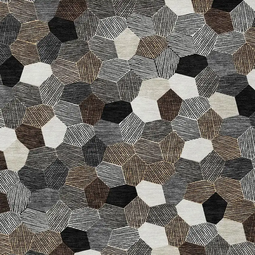 Black And Ivory Geometric Washable Indoor Outdoor Area Rug Photo 2