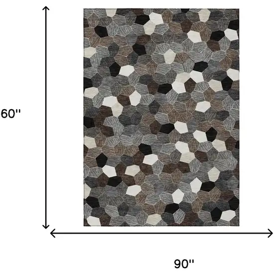 Black And Ivory Geometric Washable Indoor Outdoor Area Rug Photo 6