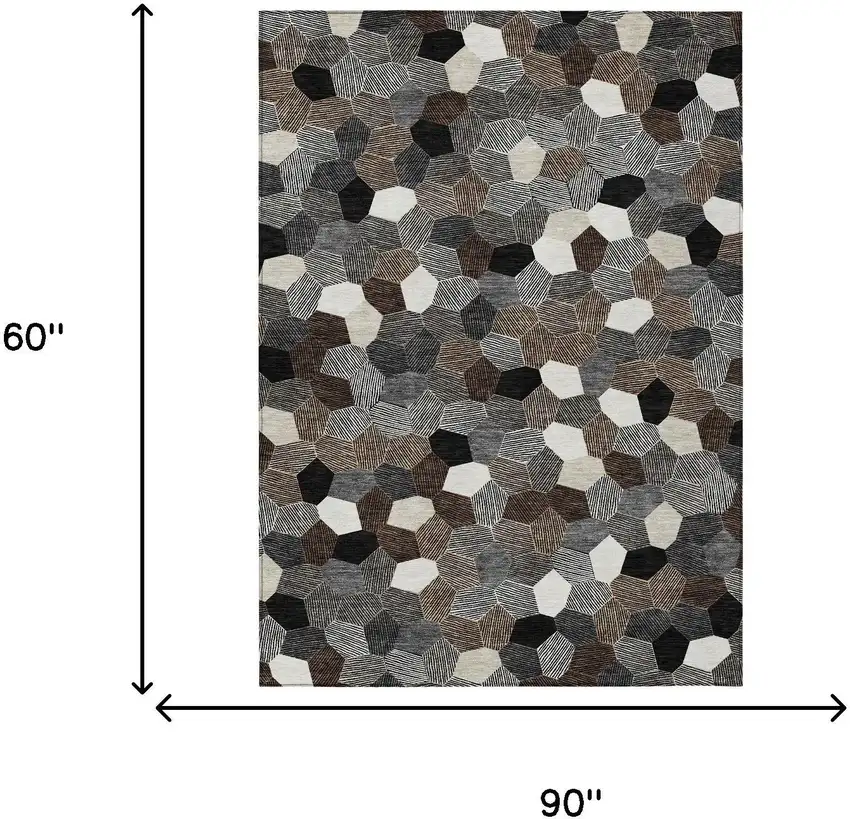Black And Ivory Geometric Washable Indoor Outdoor Area Rug Photo 6