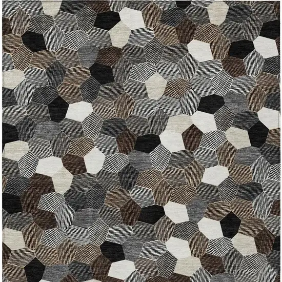 Black And Ivory Geometric Washable Indoor Outdoor Area Rug Photo 3
