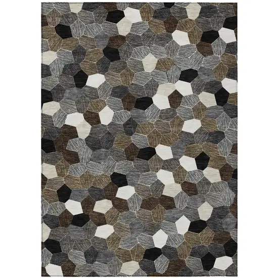 Black And Ivory Geometric Washable Indoor Outdoor Area Rug Photo 1