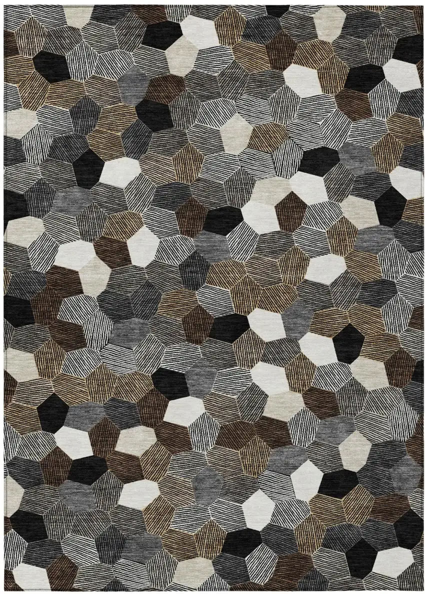 Black And Ivory Geometric Washable Indoor Outdoor Area Rug Photo 1