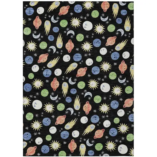 Black And Ivory Geometric Washable Indoor Outdoor Area Rug Photo 1
