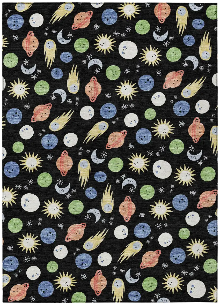 Black And Ivory Geometric Washable Indoor Outdoor Area Rug Photo 1
