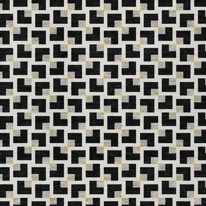 Black And Ivory Geometric Washable Indoor Outdoor Area Rug Photo 2