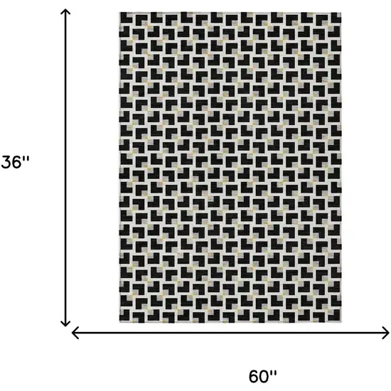 Black And Ivory Geometric Washable Indoor Outdoor Area Rug Photo 6