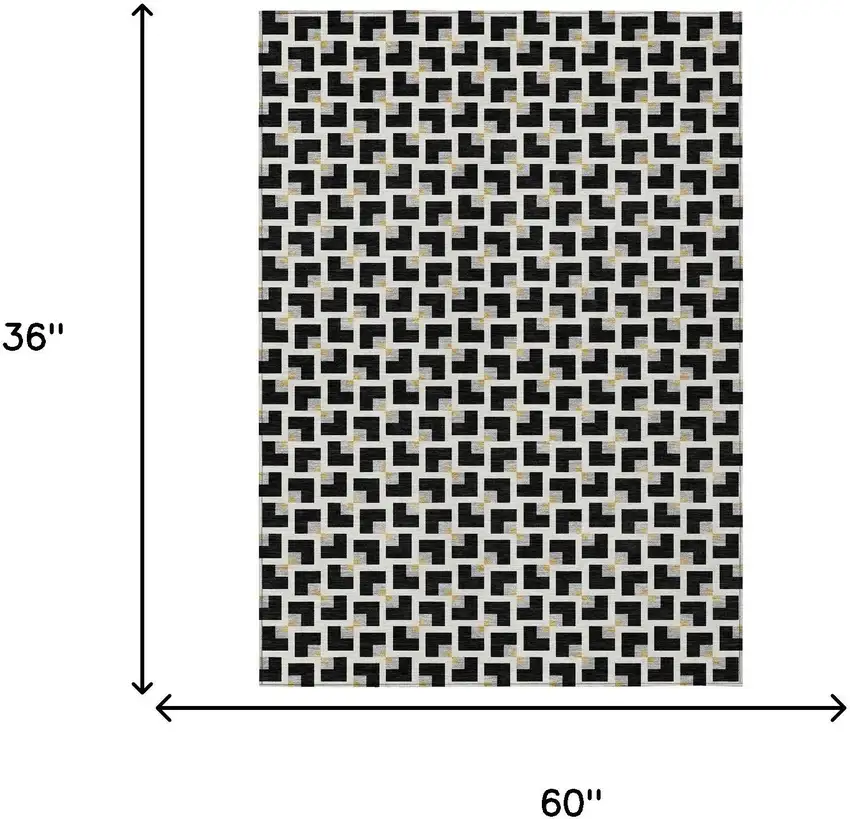 Black And Ivory Geometric Washable Indoor Outdoor Area Rug Photo 6