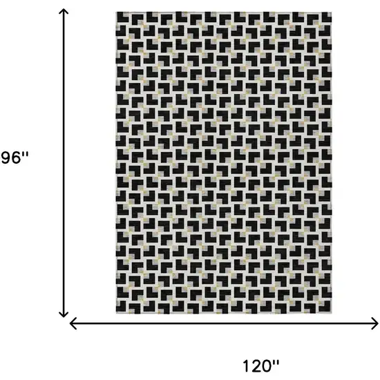Black And Ivory Geometric Washable Indoor Outdoor Area Rug Photo 6