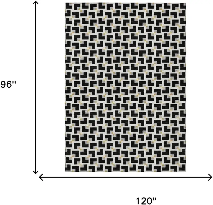 Black And Ivory Geometric Washable Indoor Outdoor Area Rug Photo 6