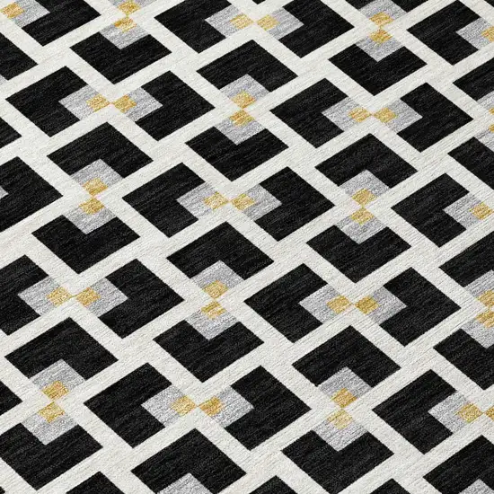Black And Ivory Geometric Washable Indoor Outdoor Area Rug Photo 5