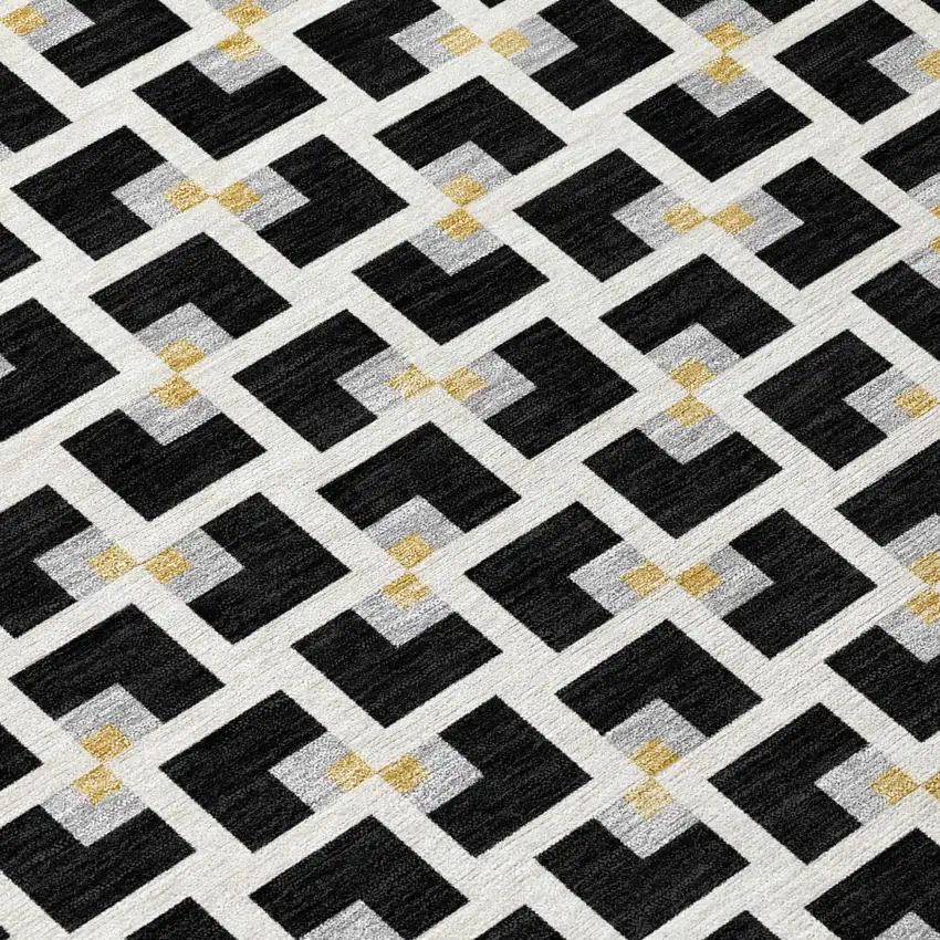 Black And Ivory Geometric Washable Indoor Outdoor Area Rug Photo 5