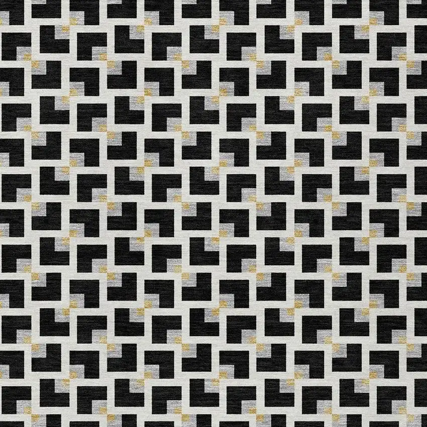 Black And Ivory Geometric Washable Indoor Outdoor Area Rug Photo 2