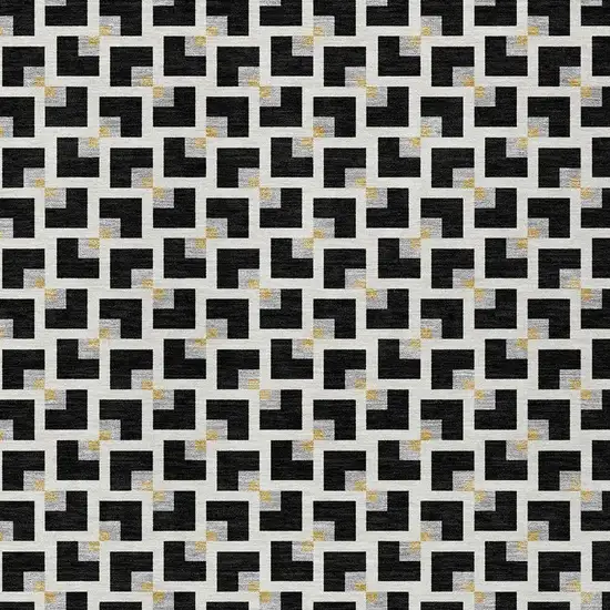 Black And Ivory Geometric Washable Indoor Outdoor Area Rug Photo 2