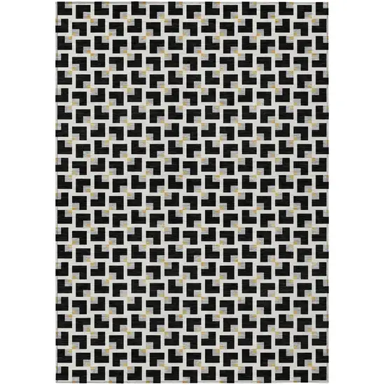 Black And Ivory Geometric Washable Indoor Outdoor Area Rug Photo 1
