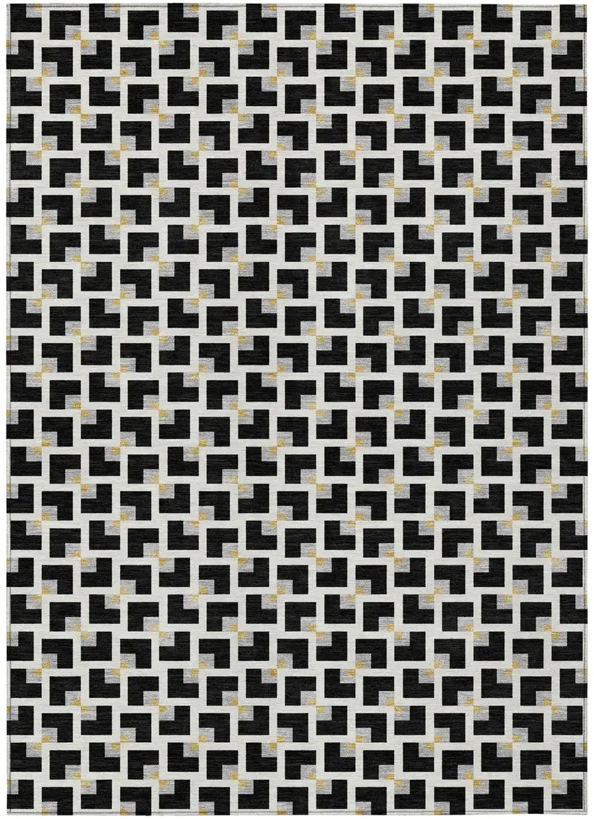 Black And Ivory Geometric Washable Indoor Outdoor Area Rug Photo 1