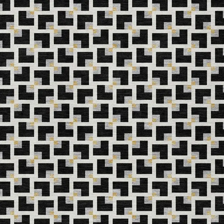 Black And Ivory Geometric Washable Indoor Outdoor Area Rug Photo 2