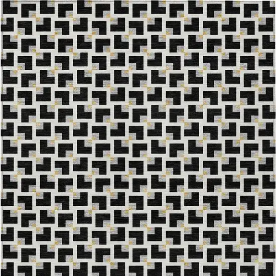 Black And Ivory Geometric Washable Indoor Outdoor Area Rug Photo 3