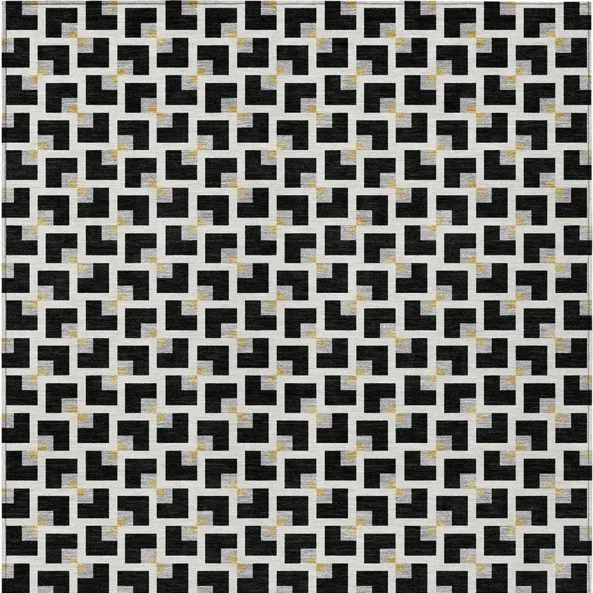 Black And Ivory Geometric Washable Indoor Outdoor Area Rug Photo 3