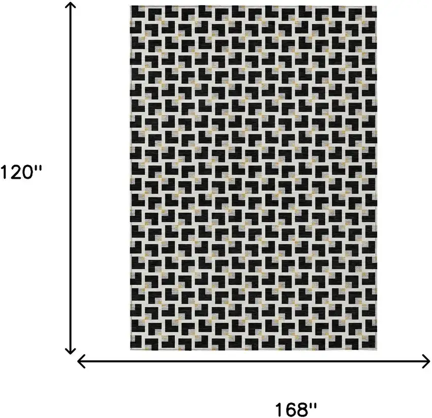 Black And Ivory Geometric Washable Indoor Outdoor Area Rug Photo 6