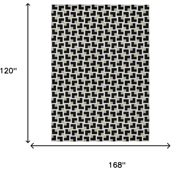 Black And Ivory Geometric Washable Indoor Outdoor Area Rug Photo 6
