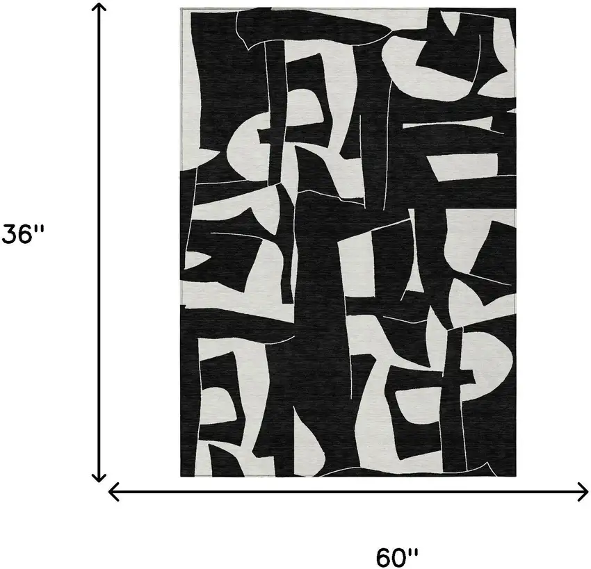 Black And Ivory Geometric Washable Indoor Outdoor Area Rug Photo 6