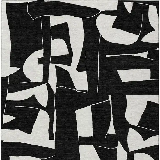 Black And Ivory Geometric Washable Indoor Outdoor Area Rug Photo 3
