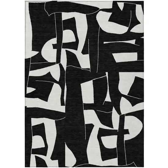 Black And Ivory Geometric Washable Indoor Outdoor Area Rug Photo 1