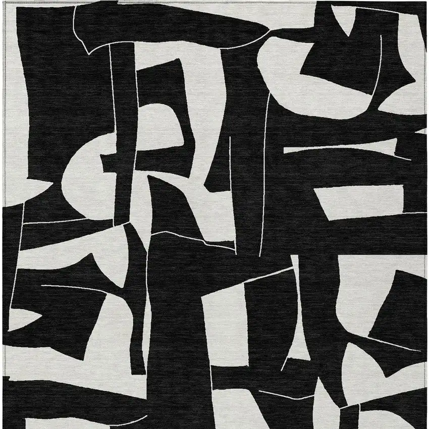 Black And Ivory Geometric Washable Indoor Outdoor Area Rug Photo 3