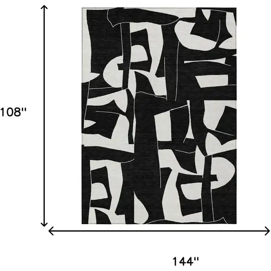 Black And Ivory Geometric Washable Indoor Outdoor Area Rug Photo 6