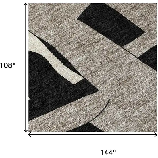 Black And Ivory Geometric Washable Indoor Outdoor Area Rug Photo 6