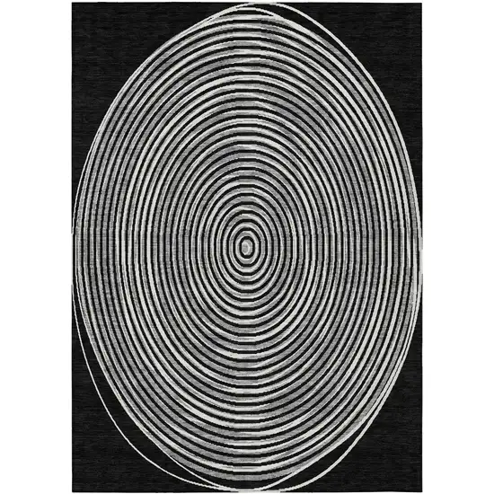 Black And Ivory Geometric Washable Indoor Outdoor Area Rug Photo 2