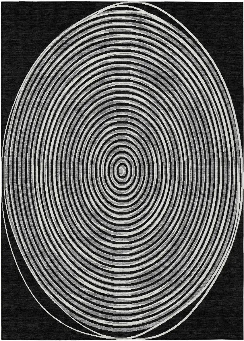 Black And Ivory Geometric Washable Indoor Outdoor Area Rug Photo 2