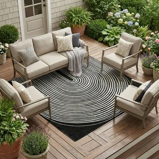 Black And Ivory Geometric Washable Indoor Outdoor Area Rug Photo 1