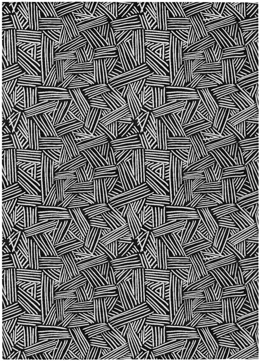 Black And Ivory Geometric Washable Indoor Outdoor Area Rug Photo 2