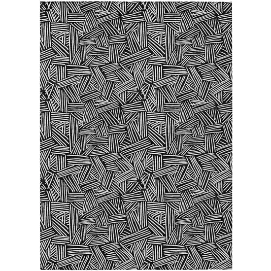 Black And Ivory Geometric Washable Indoor Outdoor Area Rug Photo 2
