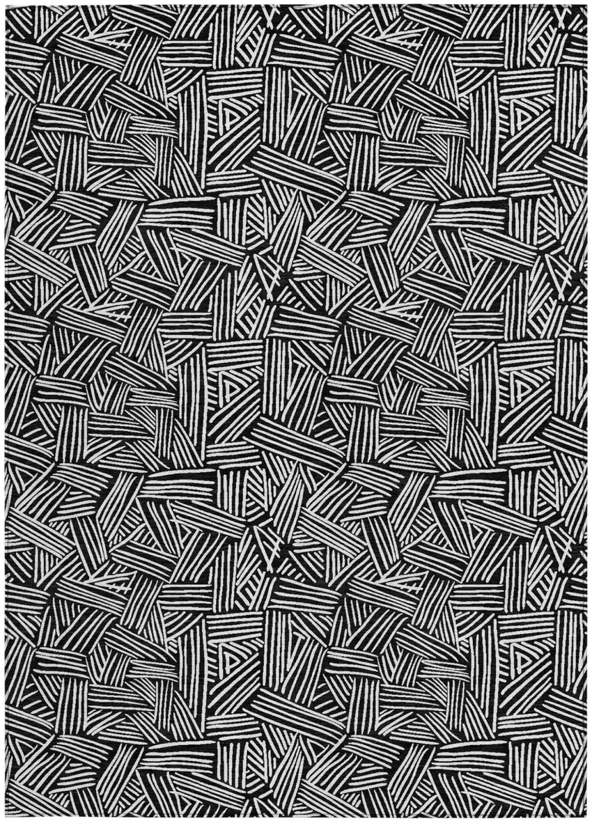 Black And Ivory Geometric Washable Indoor Outdoor Area Rug Photo 4