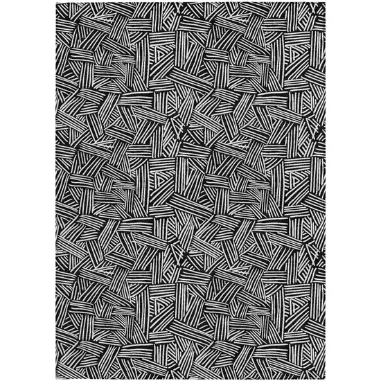 Black And Ivory Geometric Washable Indoor Outdoor Area Rug Photo 4