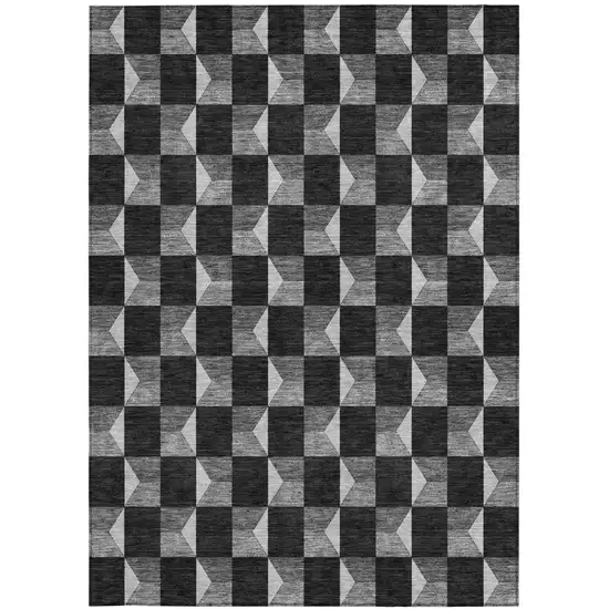 Black And Ivory Geometric Washable Indoor Outdoor Area Rug Photo 4