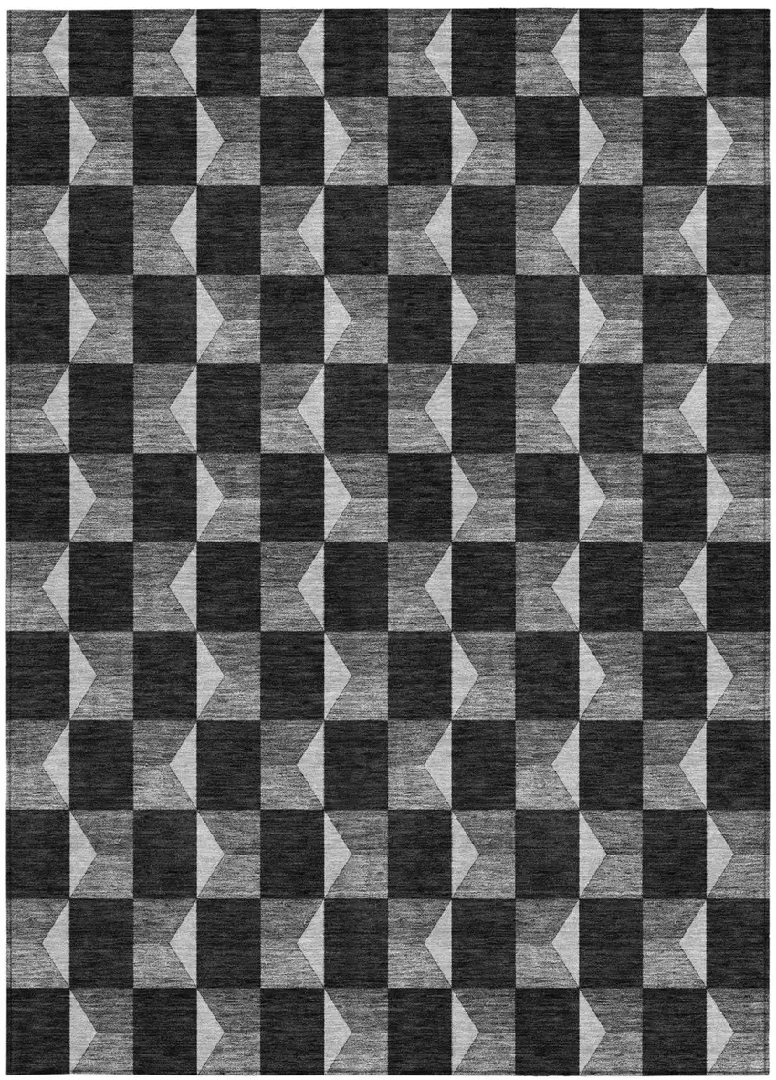 Black And Ivory Geometric Washable Indoor Outdoor Area Rug Photo 4