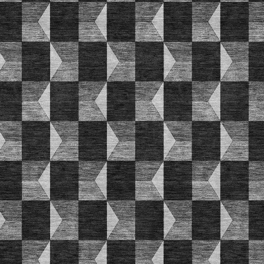 Black And Ivory Geometric Washable Indoor Outdoor Area Rug Photo 5