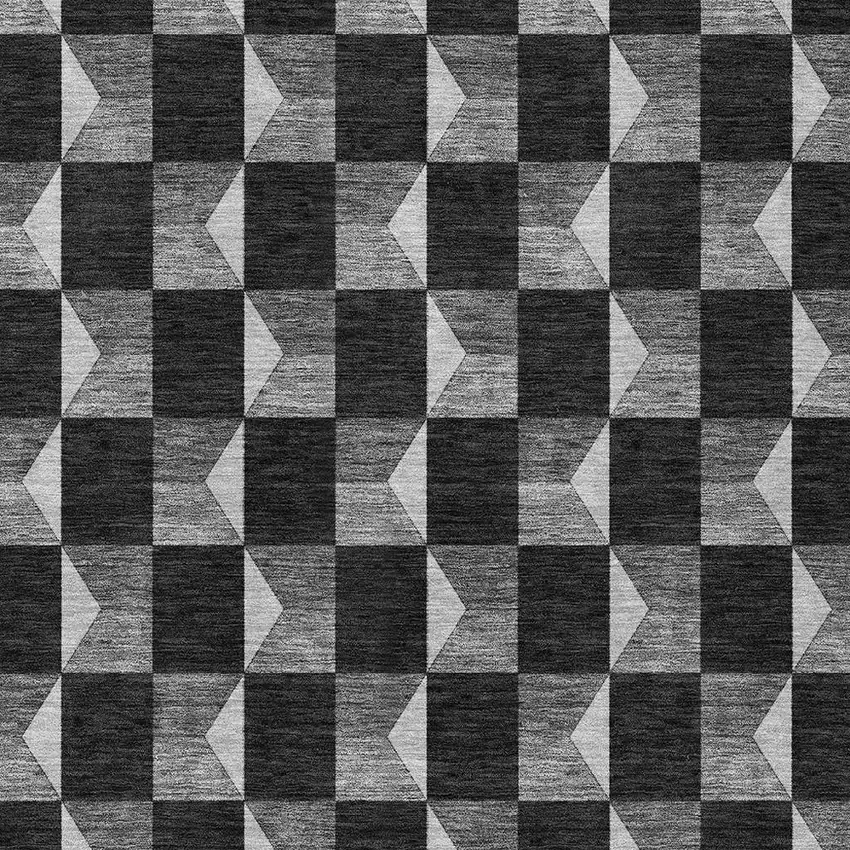 Black And Ivory Geometric Washable Indoor Outdoor Area Rug Photo 3