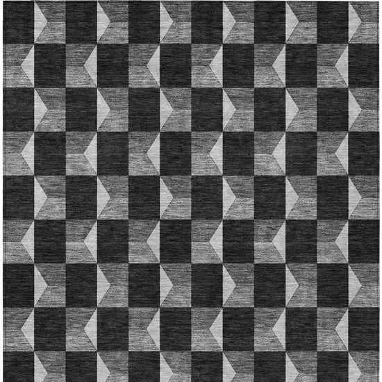 Black And Ivory Geometric Washable Indoor Outdoor Area Rug Photo 6