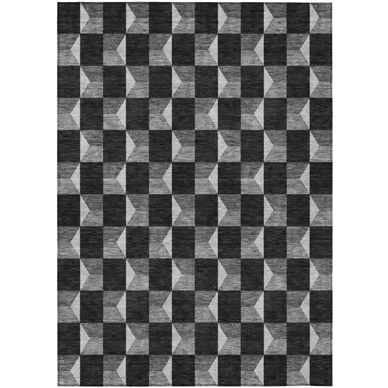 Black And Ivory Geometric Washable Indoor Outdoor Area Rug Photo 2