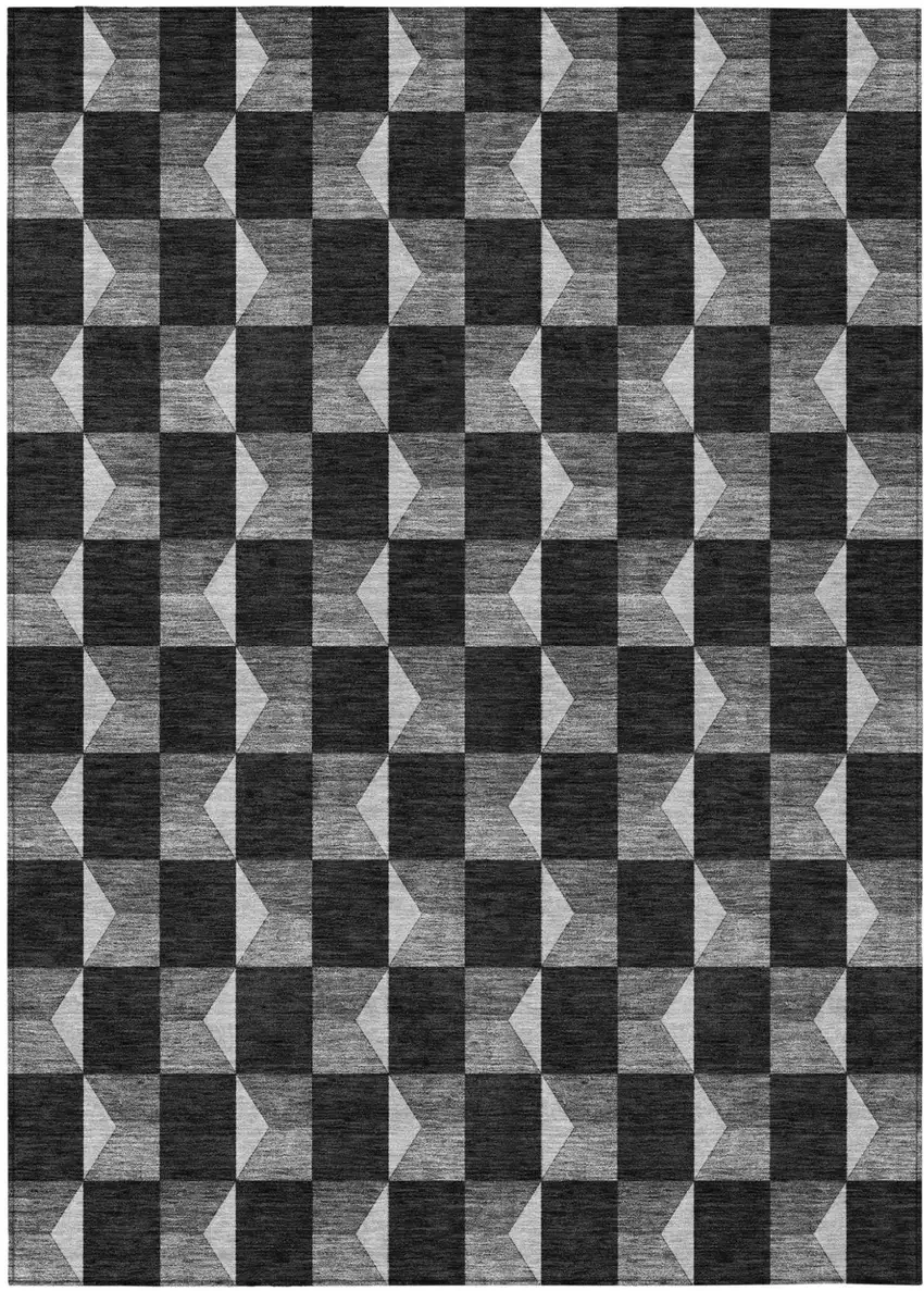 Black And Ivory Geometric Washable Indoor Outdoor Area Rug Photo 2