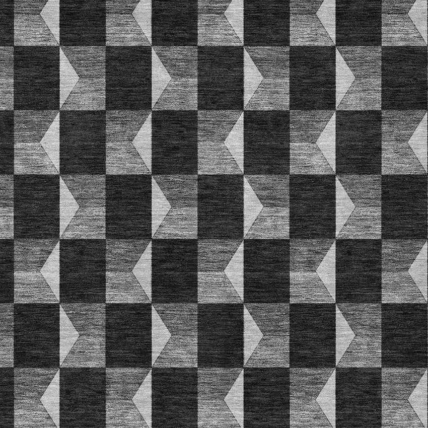 Black And Ivory Geometric Washable Indoor Outdoor Area Rug Photo 5