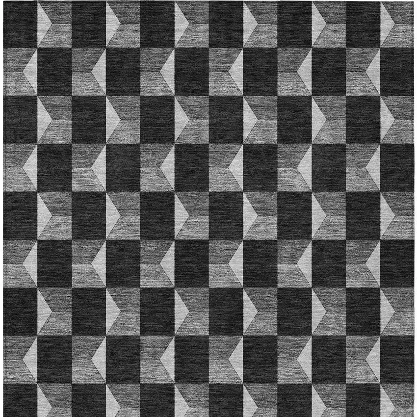 Black And Ivory Geometric Washable Indoor Outdoor Area Rug Photo 6